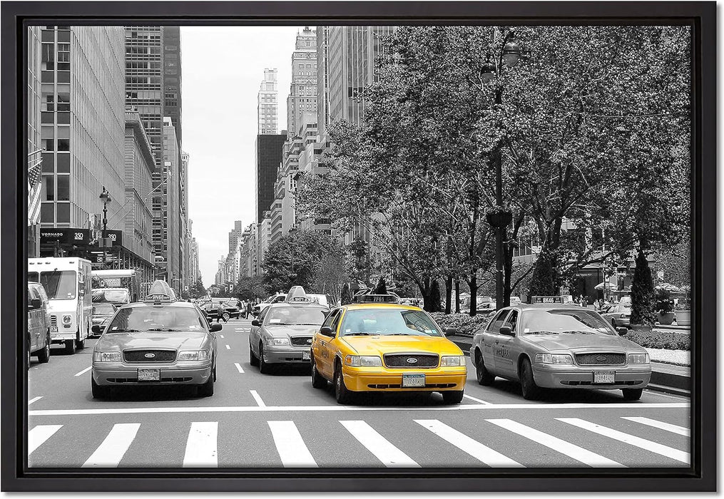Taxis in New York, Leinwandbild mit Bilderrahmen