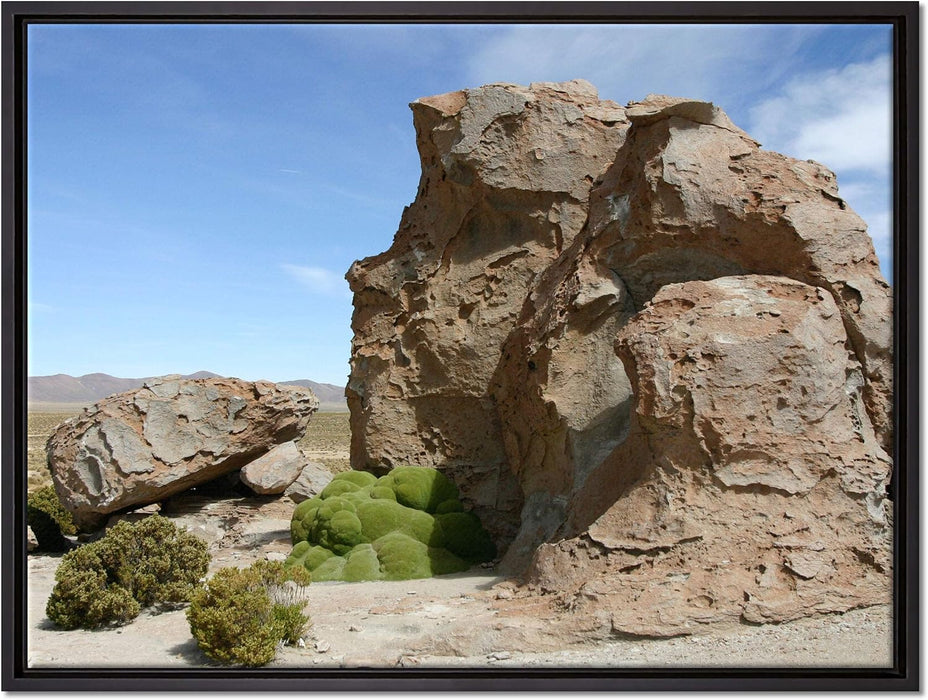 Felsbrocken in der Wüste, Leinwandbild mit Bilderrahmen