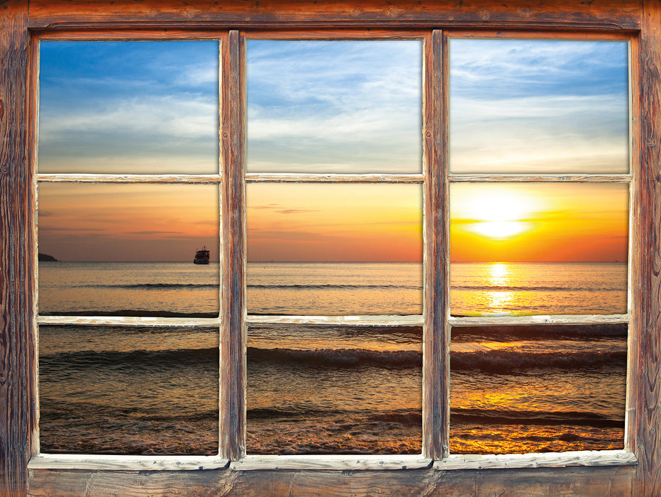 Strand Sonnenuntergang wunderschön  3D Wandtattoo Fenster