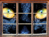 Schwarze Katze mit gelben Augen  3D Wandtattoo Fenster