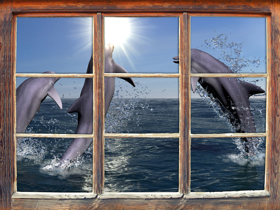 springende Delphine  3D Wandtattoo Fenster