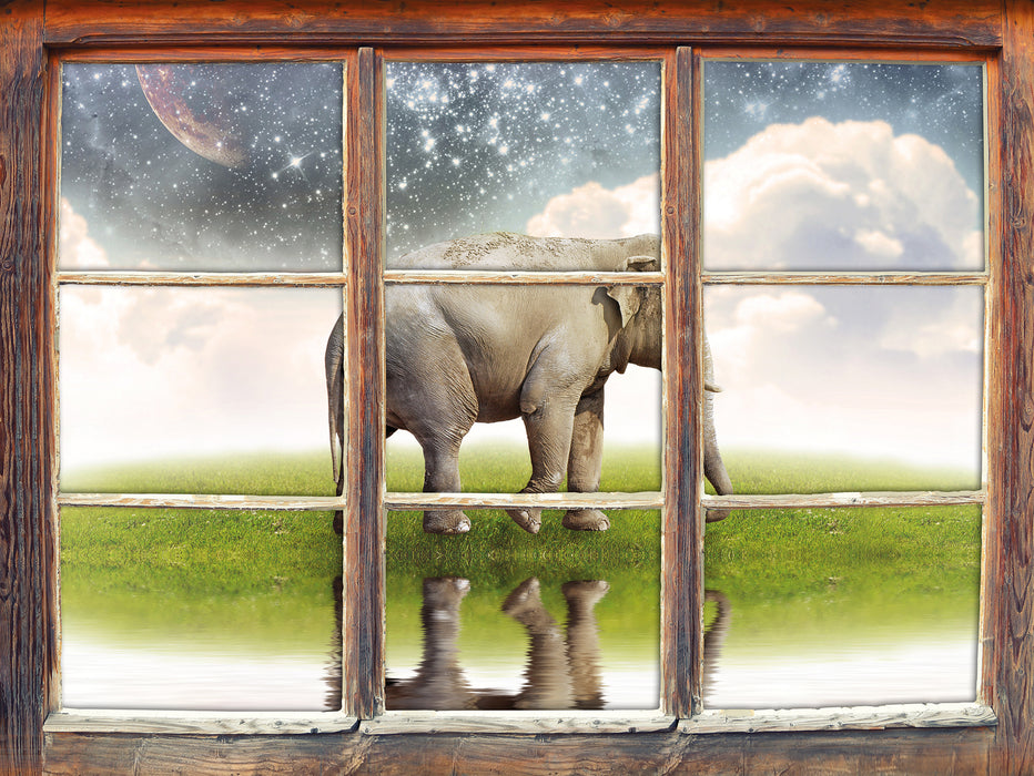 Einsamer Elefant Sternenhimmel  3D Wandtattoo Fenster