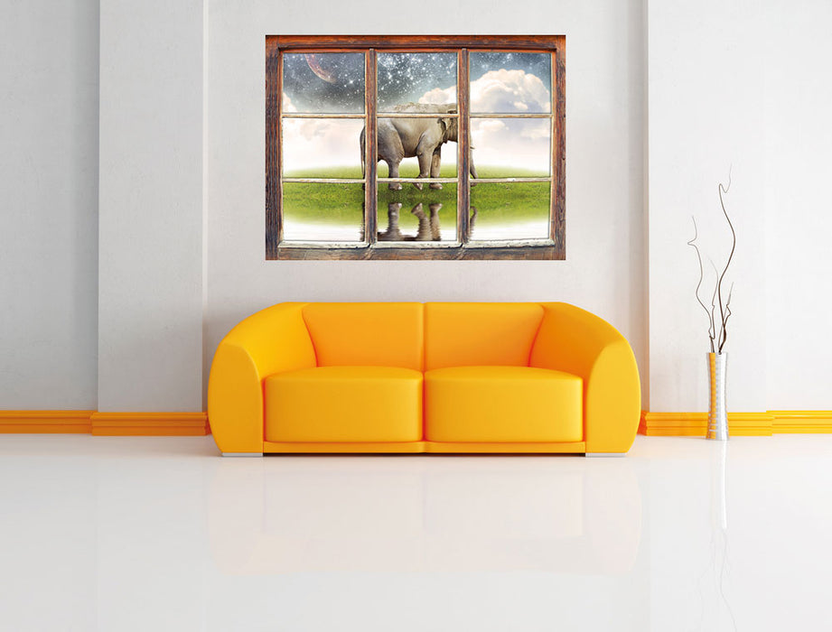 Einsamer Elefant Sternenhimmel 3D Wandtattoo Fenster Wand