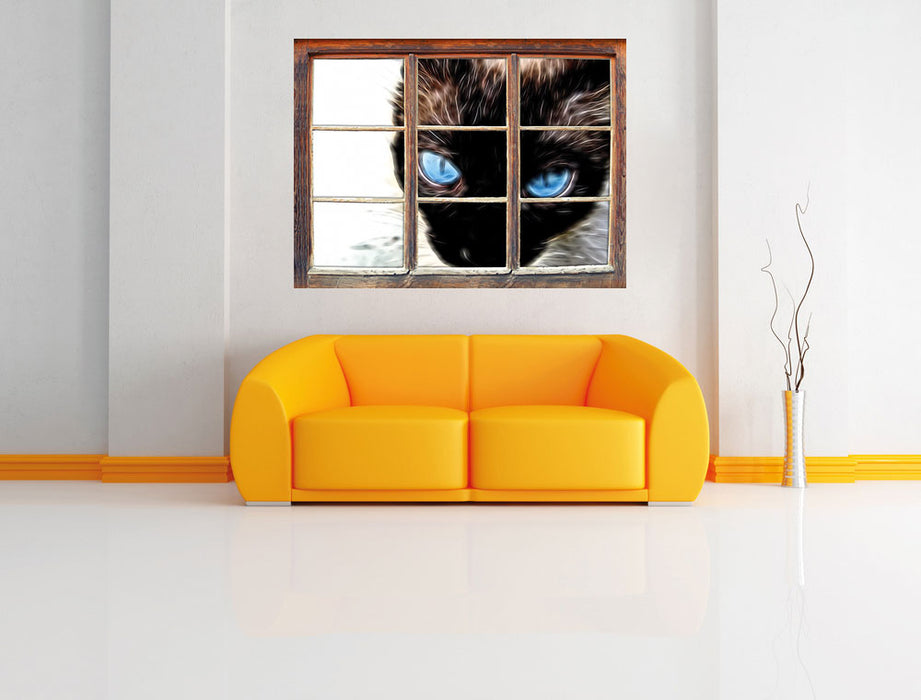 Schwarze elegante Katze 3D Wandtattoo Fenster Wand
