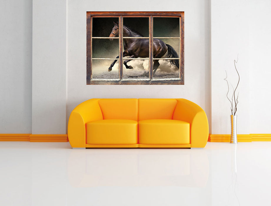 Anmutiges dunkles Pferd 3D Wandtattoo Fenster Wand