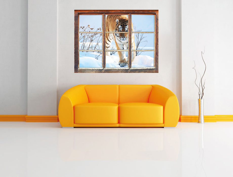 Stolzer Tiger im Schnee 3D Wandtattoo Fenster Wand