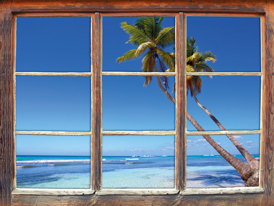 Palmen am Strand  3D Wandtattoo Fenster