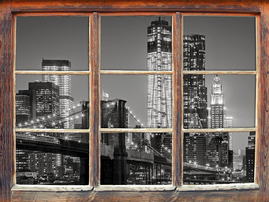 New York City Skyline bei Nacht 3D Wandtattoo Fenster
