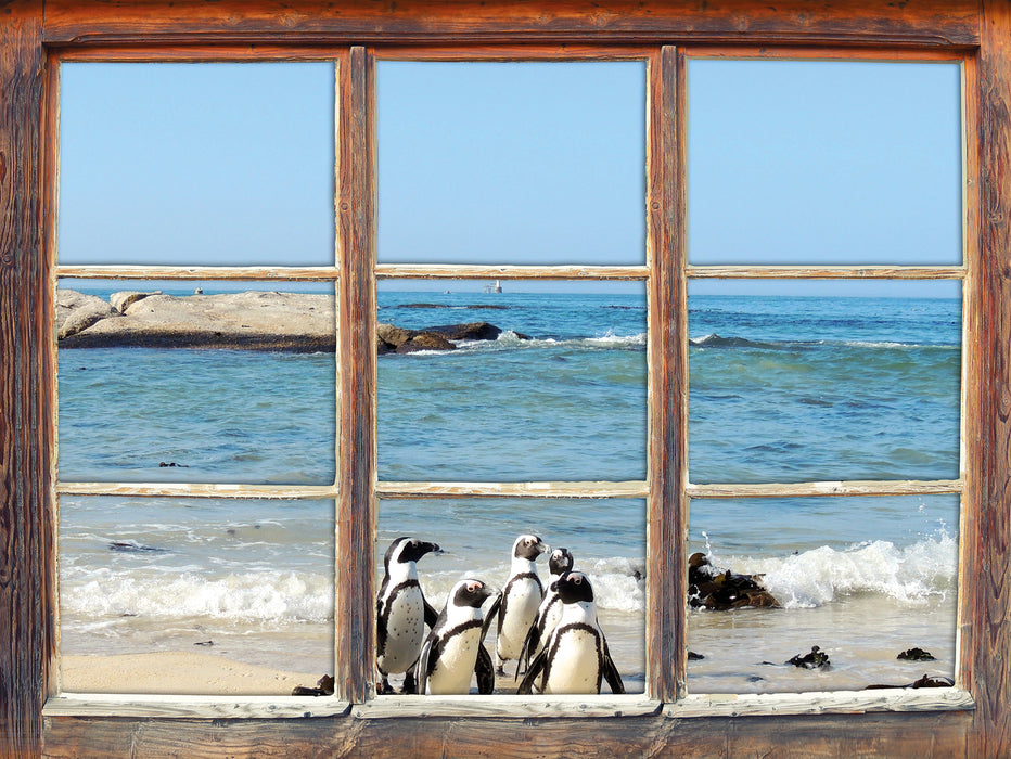 Pinguine am Strand  3D Wandtattoo Fenster