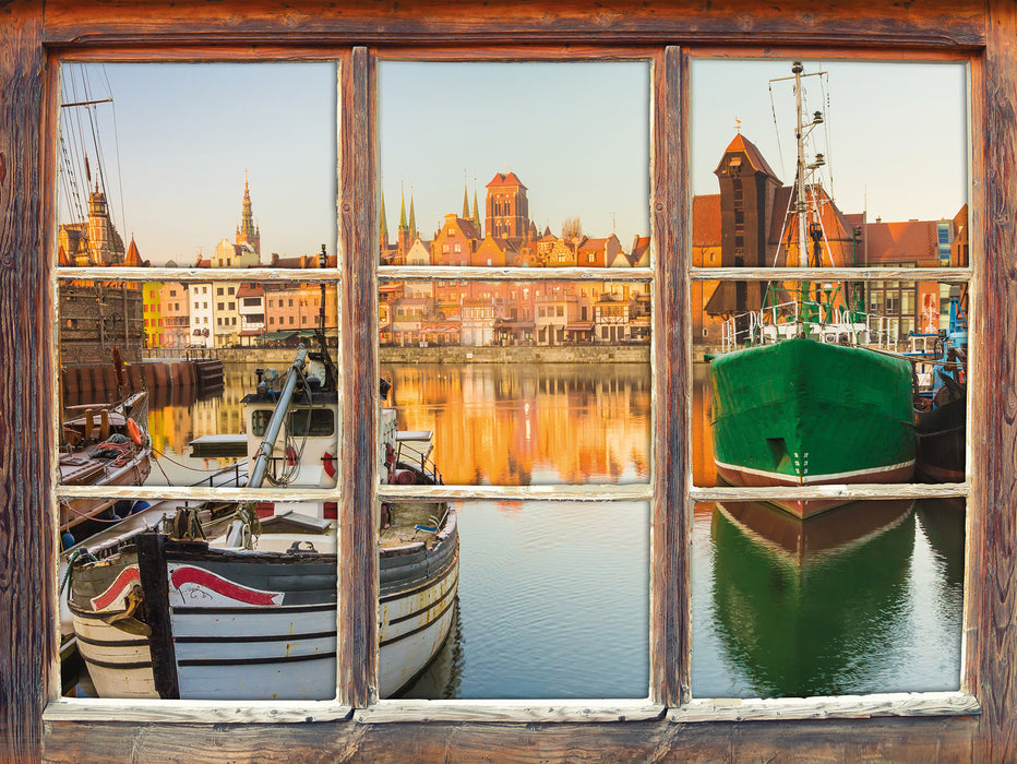 Hafen in der Dämmerung  3D Wandtattoo Fenster