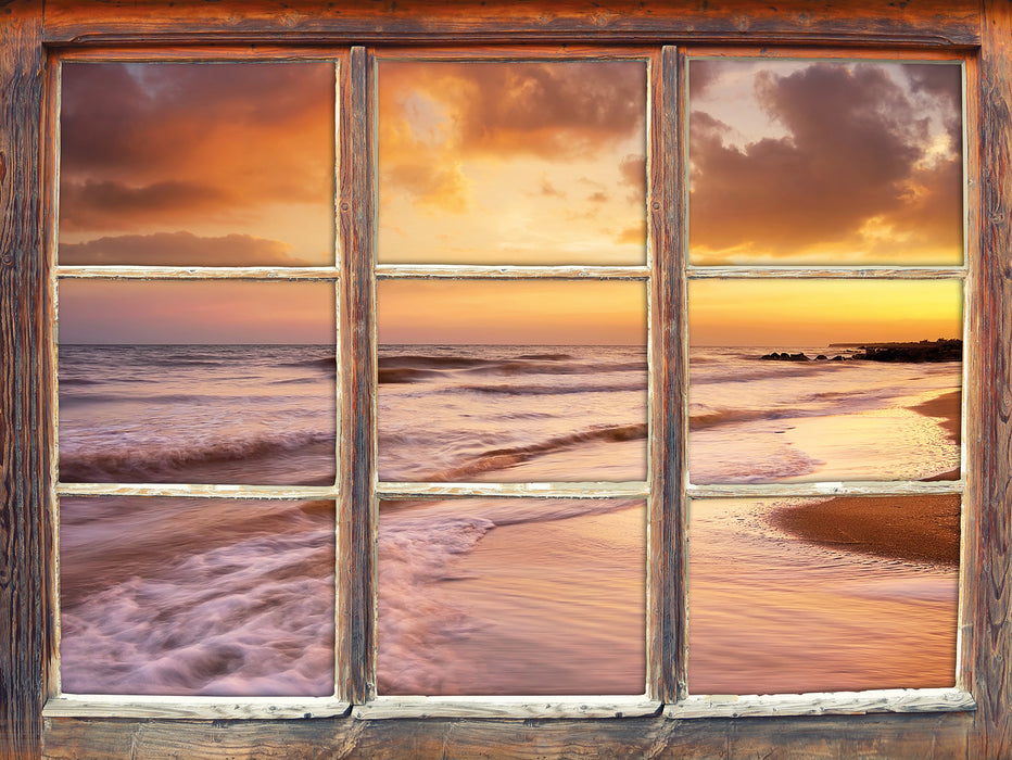 Meereshorizont Sonne hinter Wolken  3D Wandtattoo Fenster