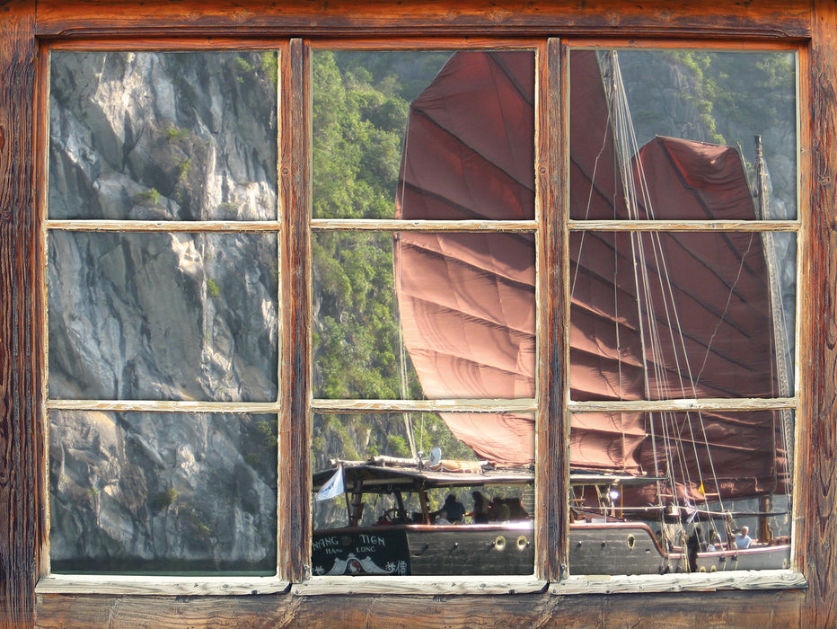 Segelschiff im Sonnenuntergang 3D Wandtattoo Fenster