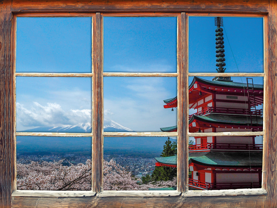 Japanisches Gebäude  3D Wandtattoo Fenster