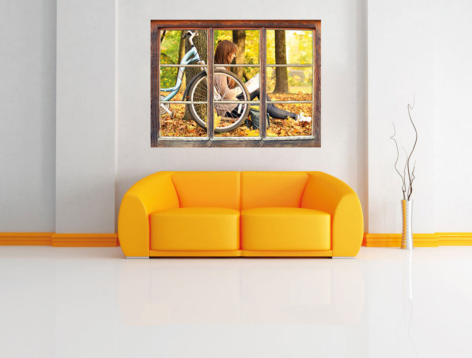 Teenager Girl with Bike 3D Wandtattoo Fenster Wand