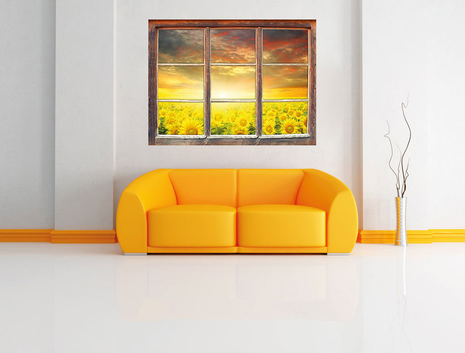 Sonnenblumenfeld 3D Wandtattoo Fenster Wand