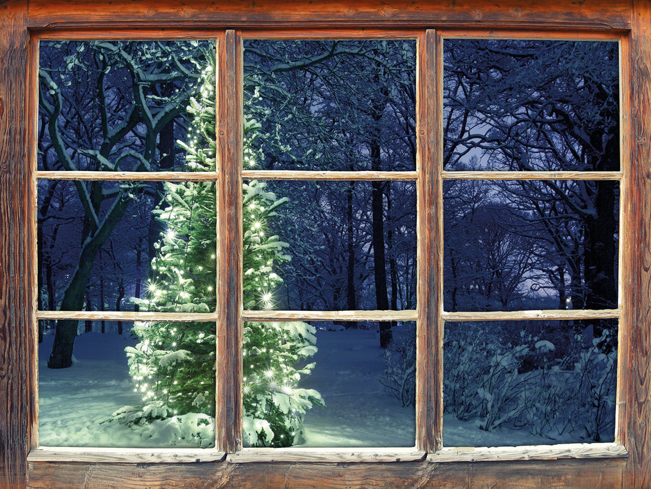 Leuchtender Weihnachtsbaum  3D Wandtattoo Fenster