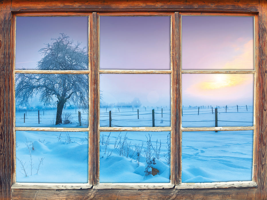 Baum in Winterlandschaft  3D Wandtattoo Fenster