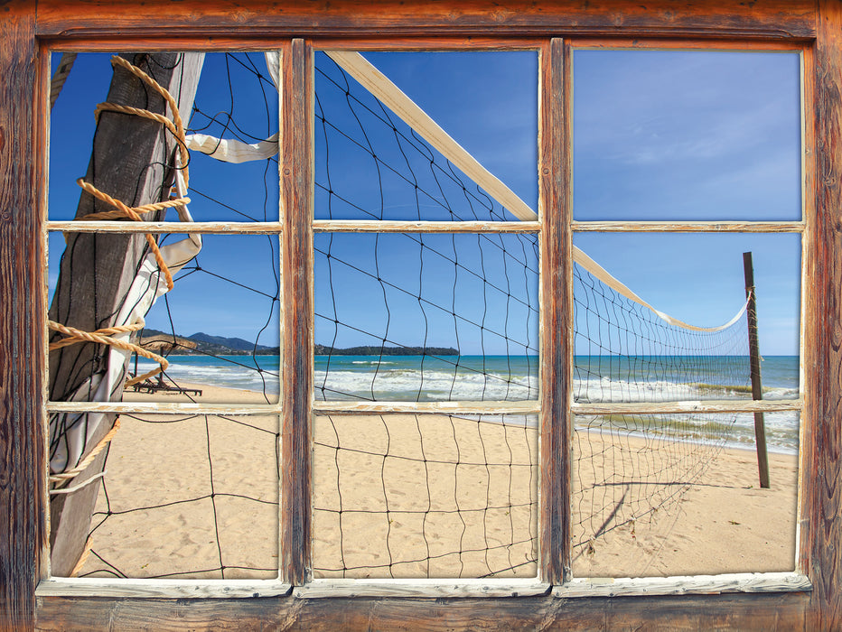 Volleyballnetz am Strand  3D Wandtattoo Fenster