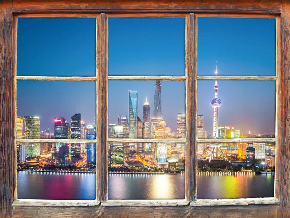 Shanghai Skyline  3D Wandtattoo Fenster