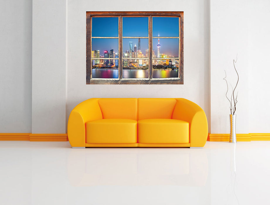 Shanghai Skyline 3D Wandtattoo Fenster Wand