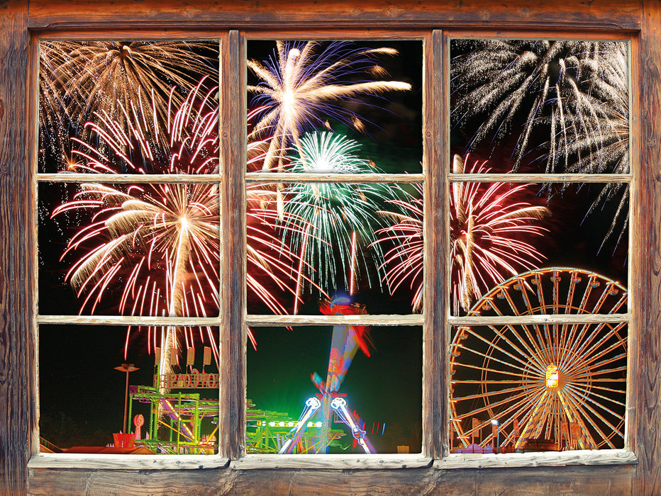 Silvester Riesenrad Feuerwerk  3D Wandtattoo Fenster