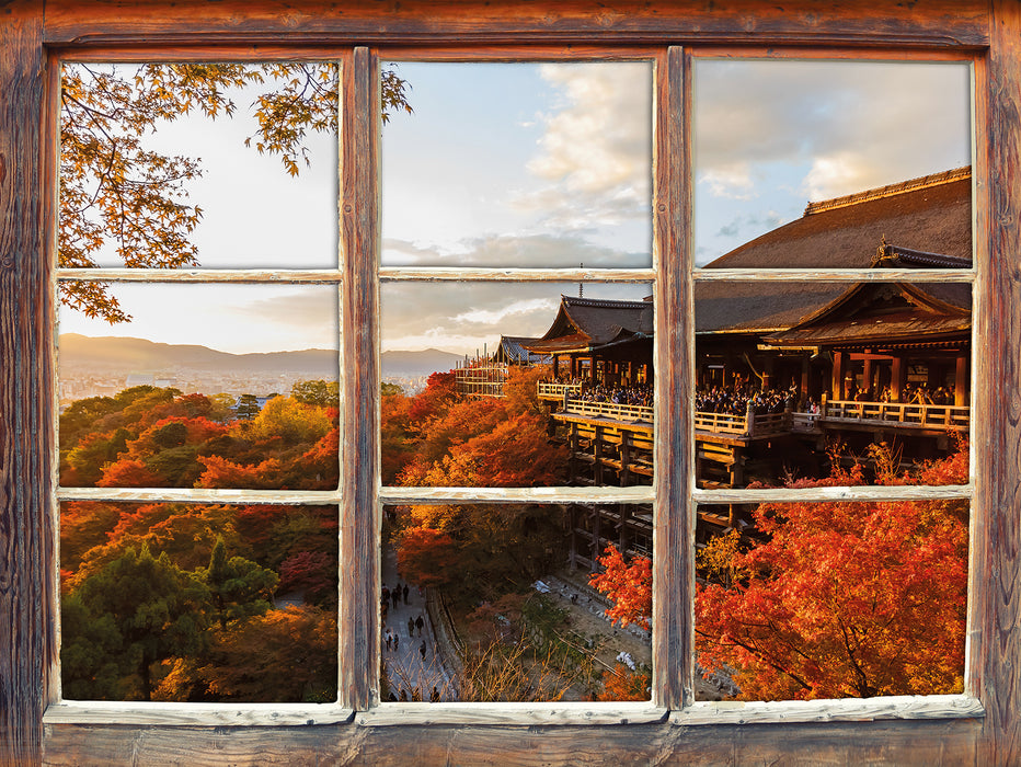 Majestätisches Japanisches Gebäude  3D Wandtattoo Fenster