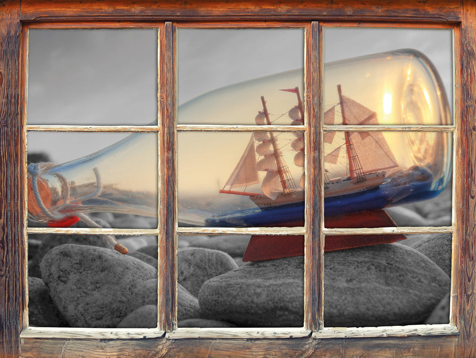 Schiff in Flasche 3D Wandtattoo Fenster