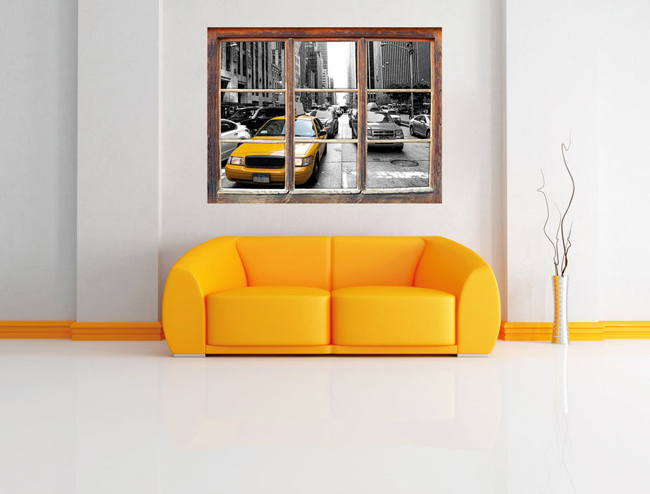 Gelbes Taxi in New York 3D Wandtattoo Fenster Wand