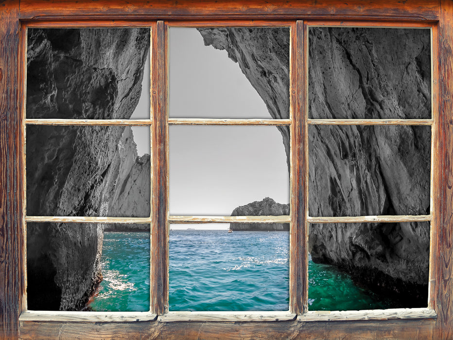 Felsenbucht im Meer 3D Wandtattoo Fenster