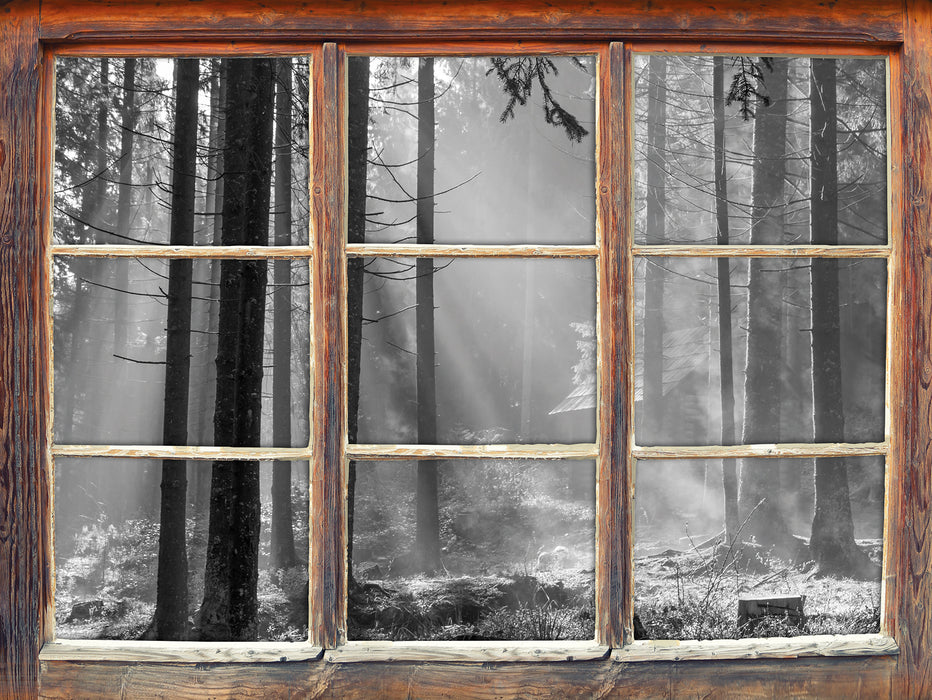 Häuschen im Wald 3D Wandtattoo Fenster