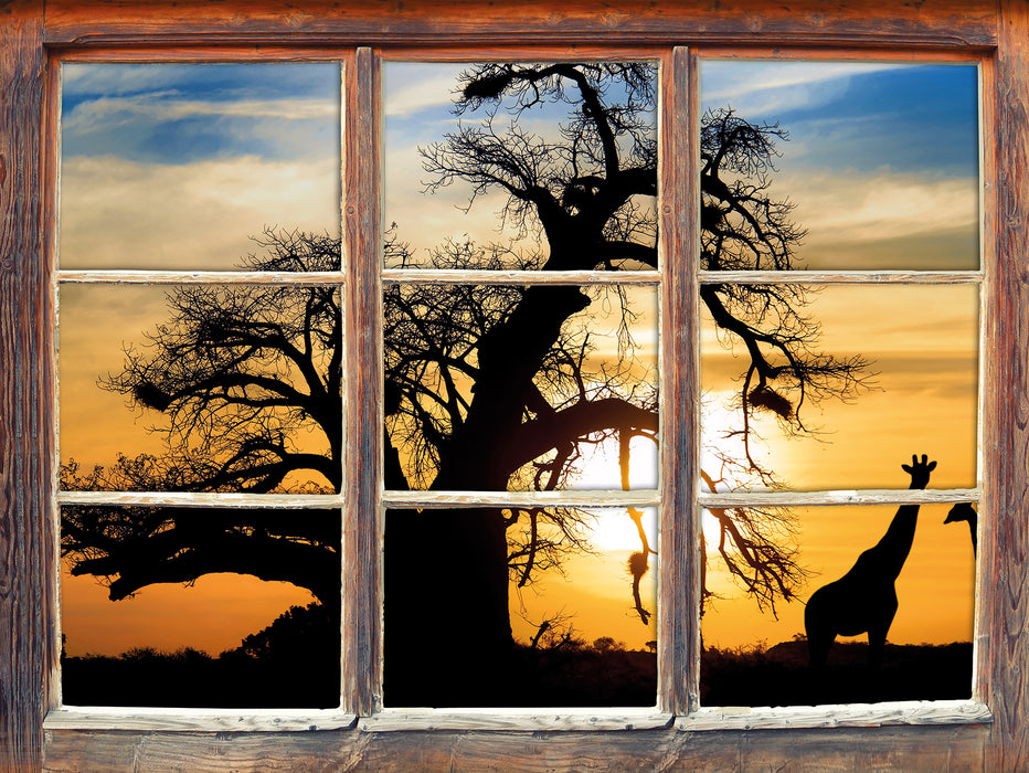 Zwei Giraffen in der Wüste  3D Wandtattoo Fenster