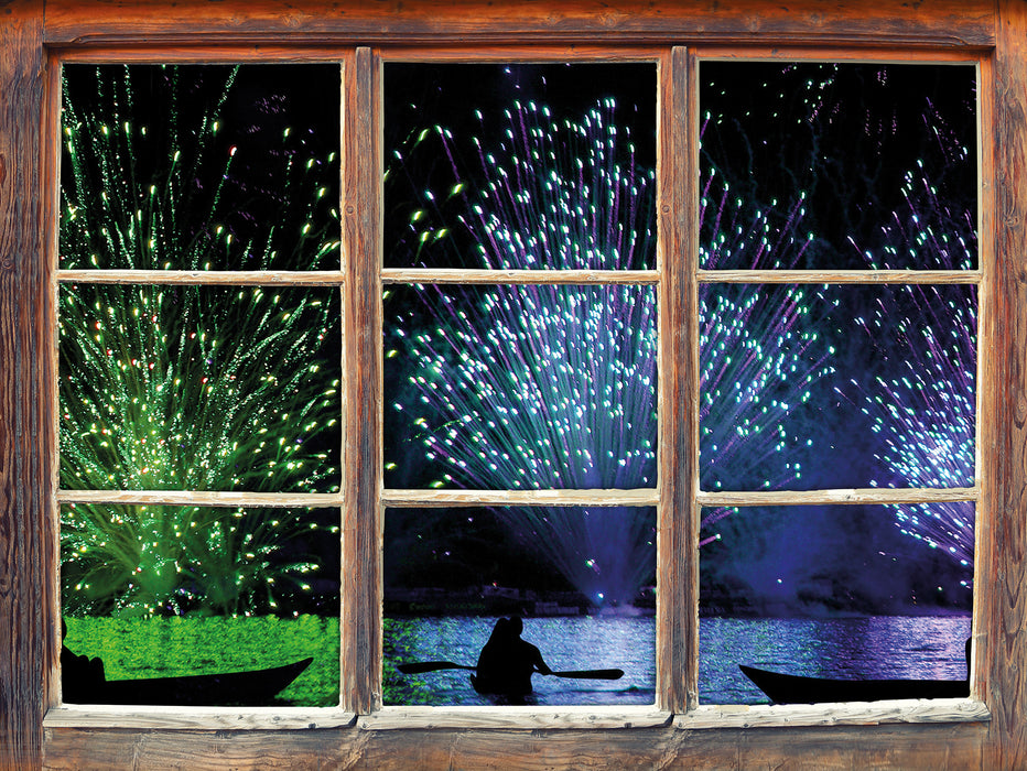 Feuerwerk auf dem Wasser  3D Wandtattoo Fenster