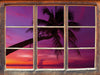Palme am Meer mit Sonnenuntergang  3D Wandtattoo Fenster