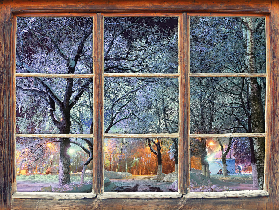 Baumallee im Winter  3D Wandtattoo Fenster