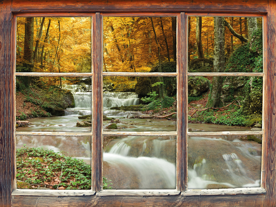 Waldbach im Herbst  3D Wandtattoo Fenster