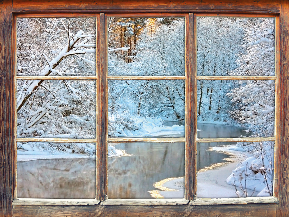 Atemberaubende Winterlandschaft  3D Wandtattoo Fenster