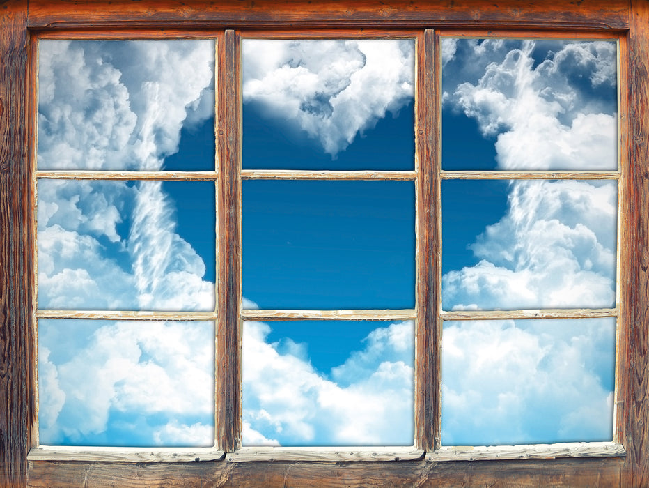 Romantisches Fenster in den Wolken  3D Wandtattoo Fenster