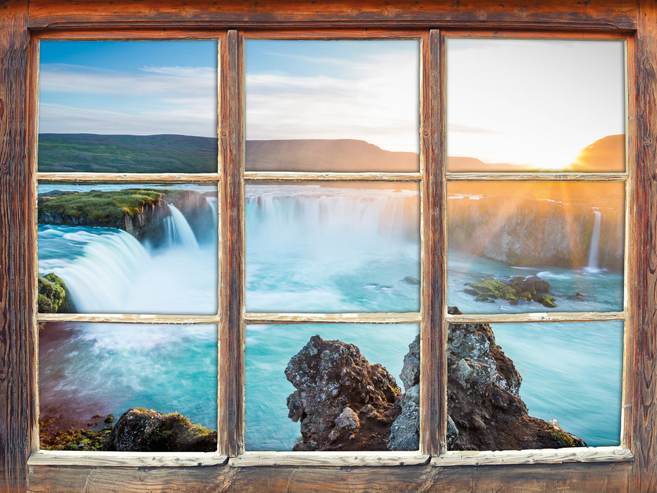 Idyllische Wasserfälle 3D Wandtattoo Fenster