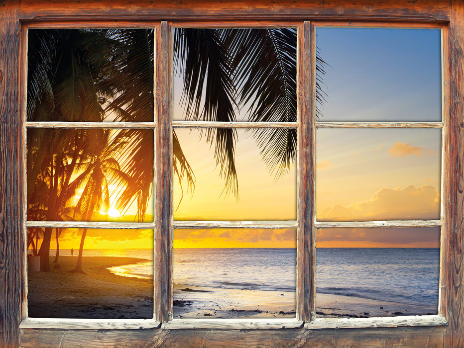 Romantischer Karibikstrand  3D Wandtattoo Fenster