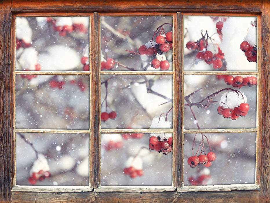 Vogelbeeren mit Schnee bedeckt 3D Wandtattoo Fenster
