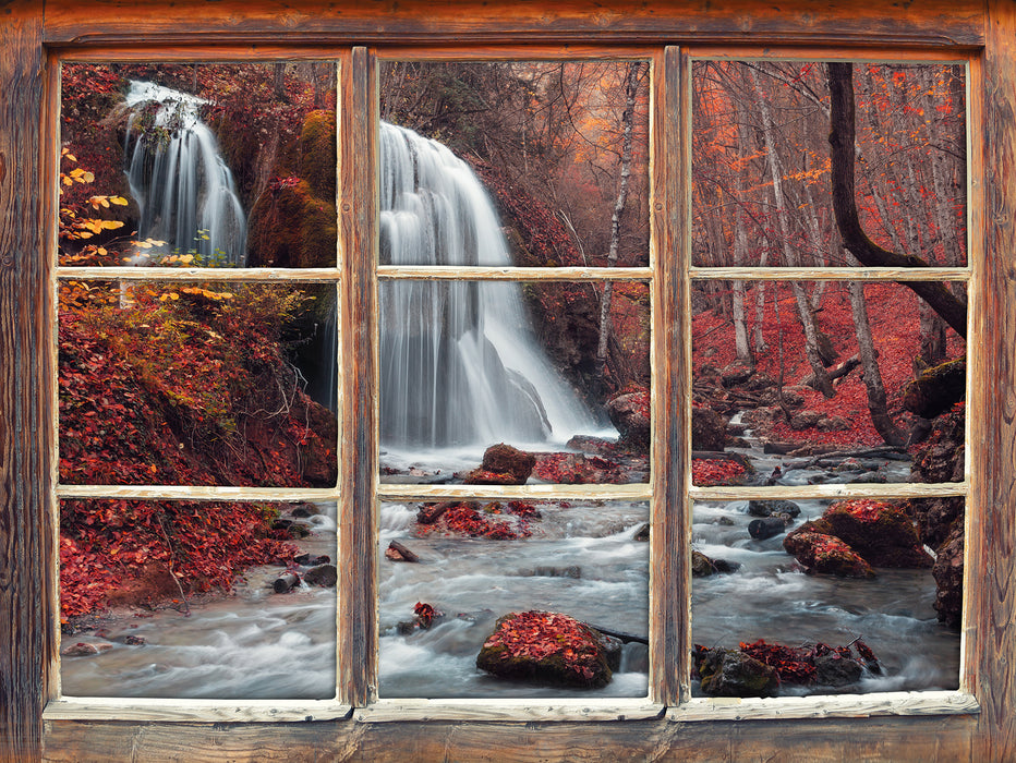 Wasserfall im Wald  3D Wandtattoo Fenster