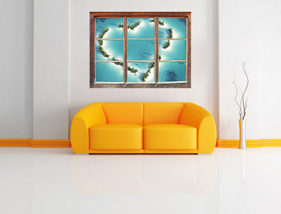 Herz geformt aus Inseln 3D Wandtattoo Fenster Wand