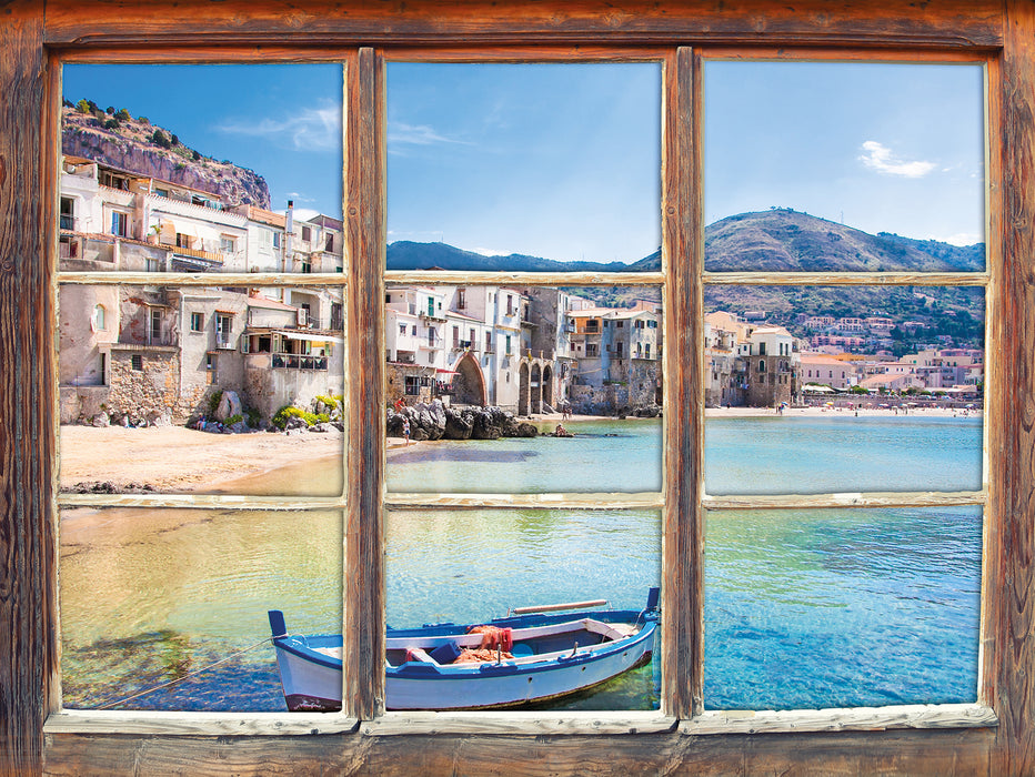 Wundervoller Blick auf Cefalu  3D Wandtattoo Fenster