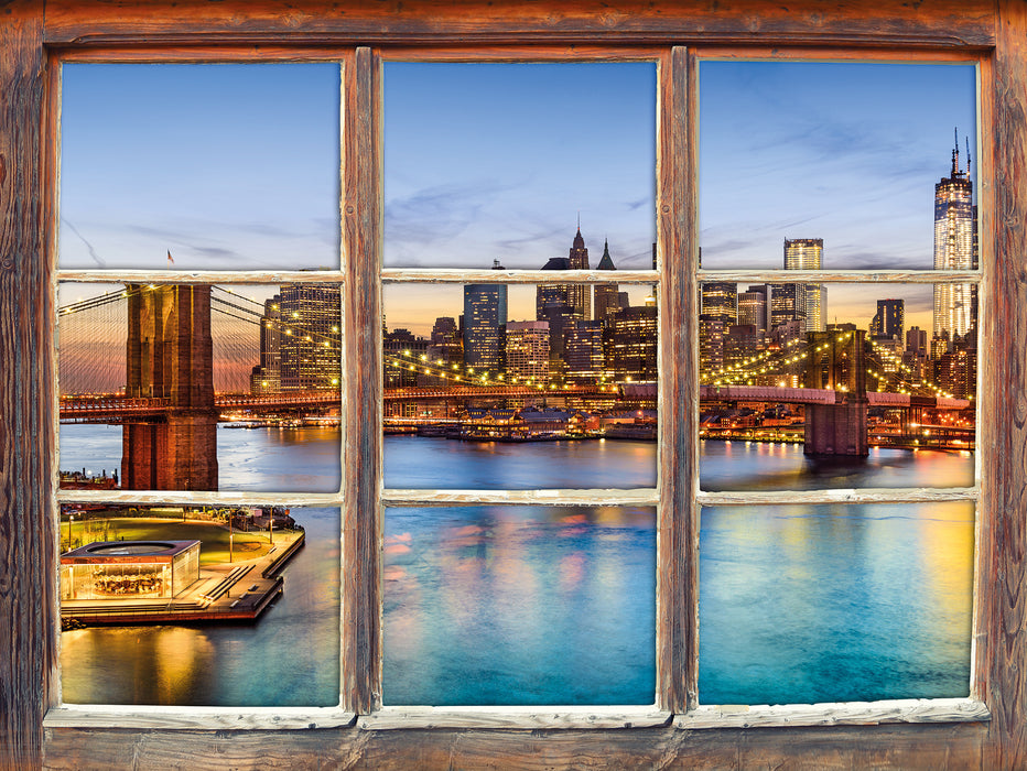 Blick auf Brooklyn Bridge  3D Wandtattoo Fenster