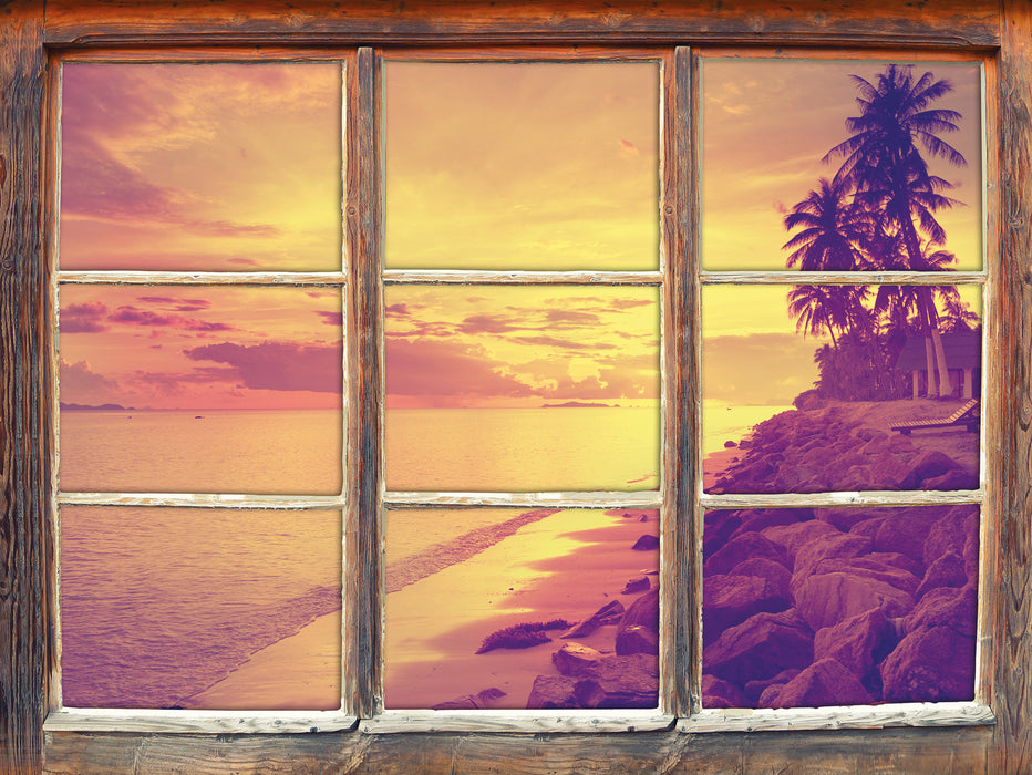 Strandhütten Meer  3D Wandtattoo Fenster