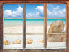 Sandstrand mit Muscheln  3D Wandtattoo Fenster