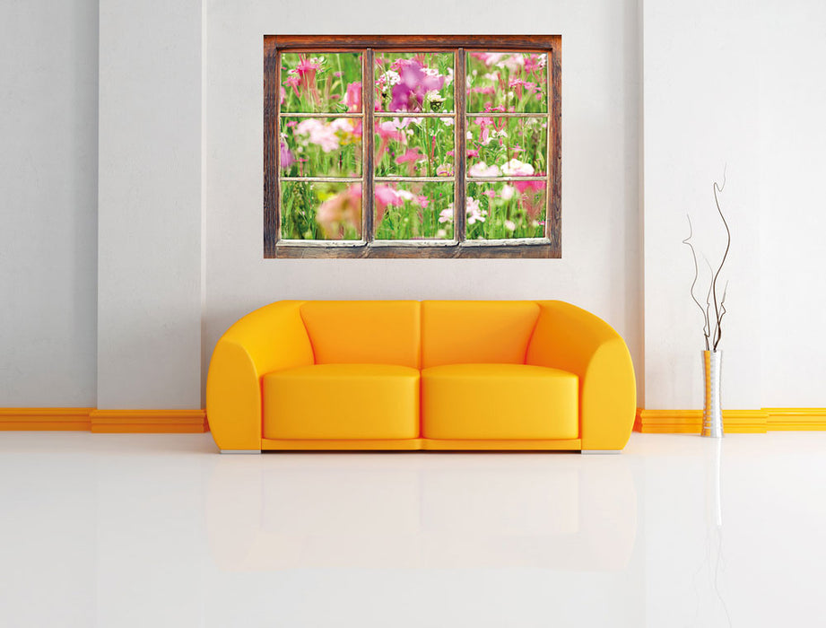 Wundervolle Blumenwiese 3D Wandtattoo Fenster Wand
