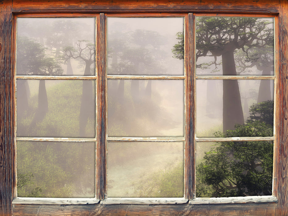 Mysteriöser Wald im Nebel  3D Wandtattoo Fenster