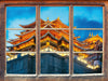 Leuchtender Tempel in China  3D Wandtattoo Fenster