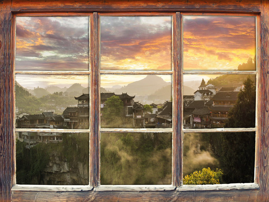 Gigantisches Dorf in China  3D Wandtattoo Fenster